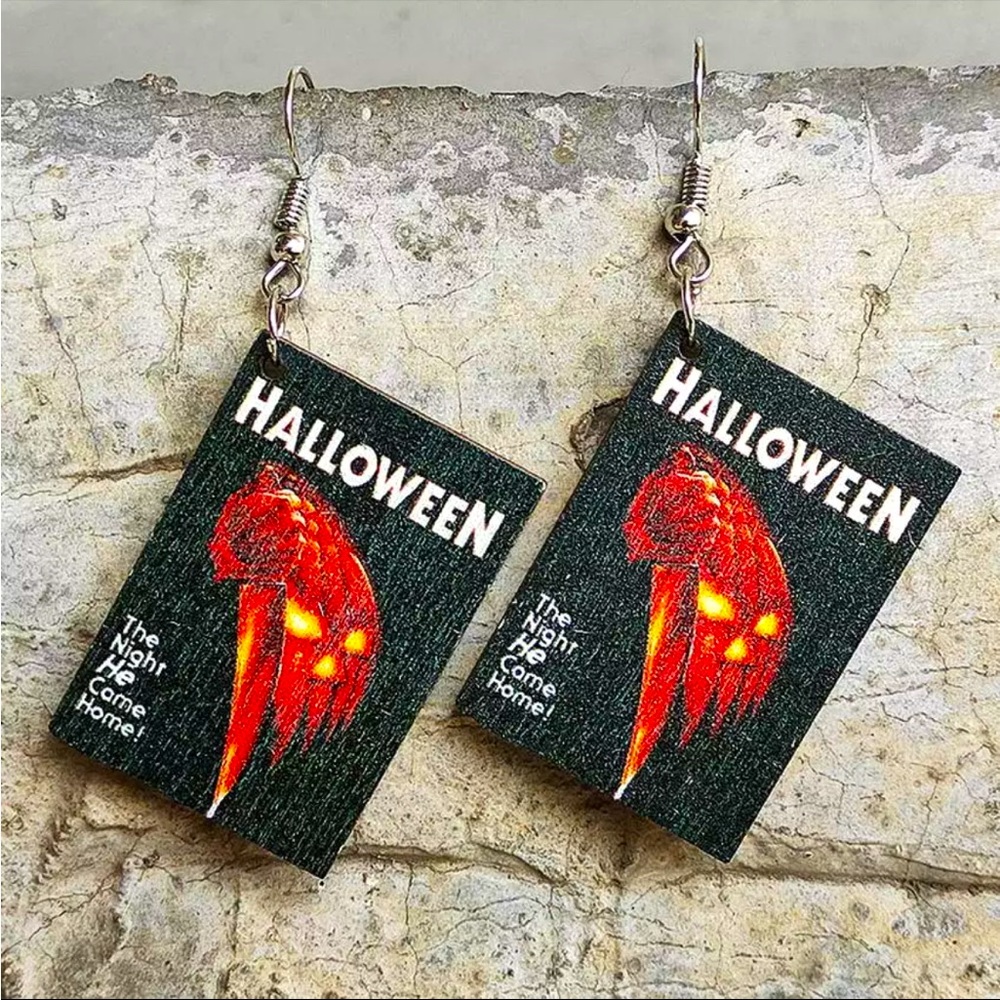 Halloween Horror Fiction Wood Book Cover Earrings for Women